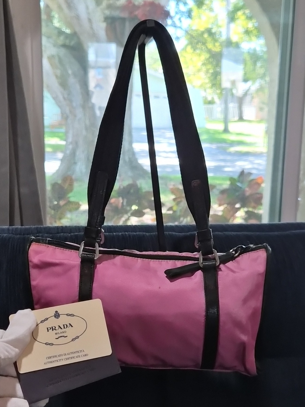 Authentic Prada Tessuto Easy Shoulder Bag Begonia Pink Nylon B9904 READ